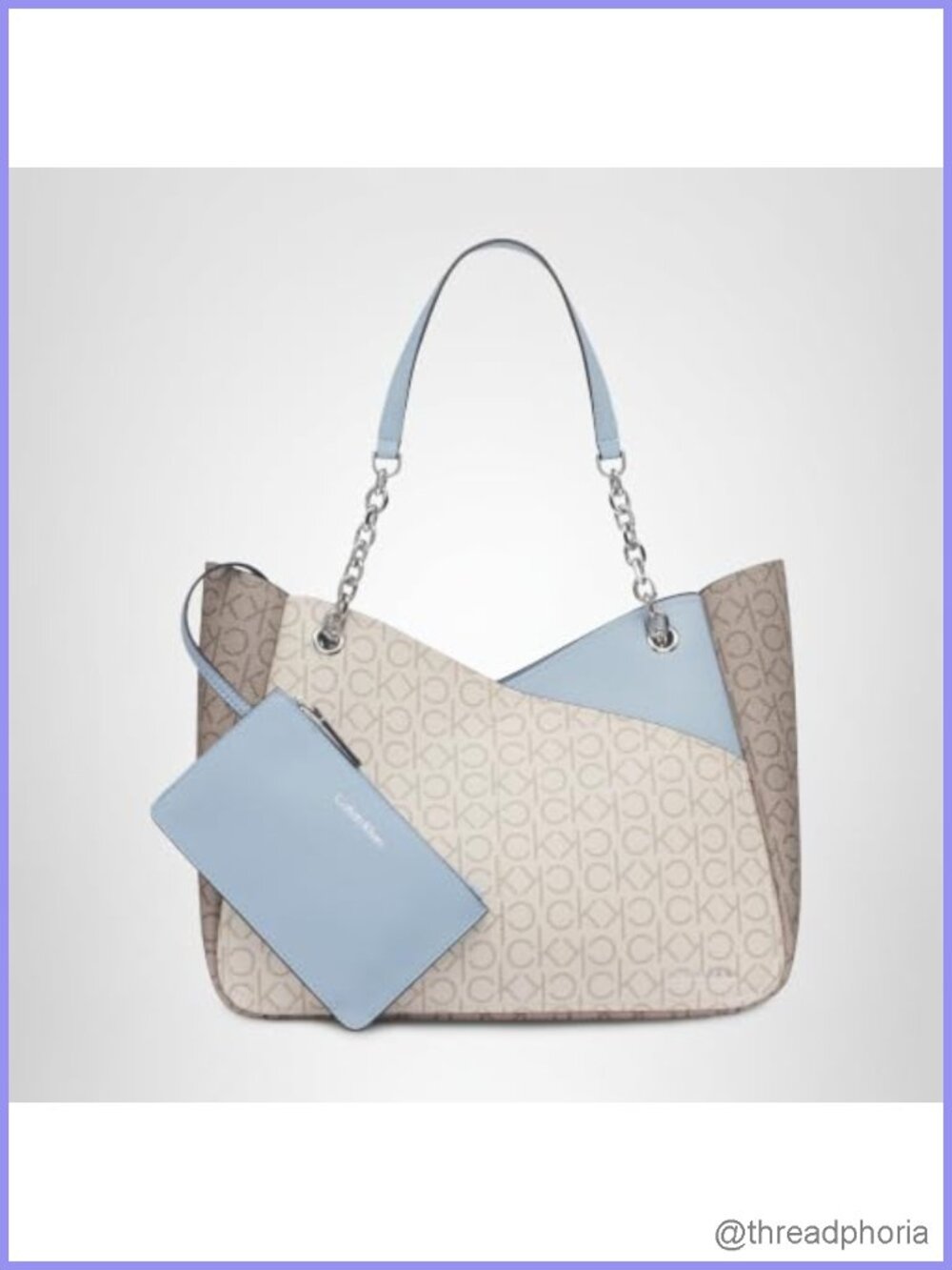 Calvin Klein Zoe Chain Tote Monogram PVC Satchel Handbag